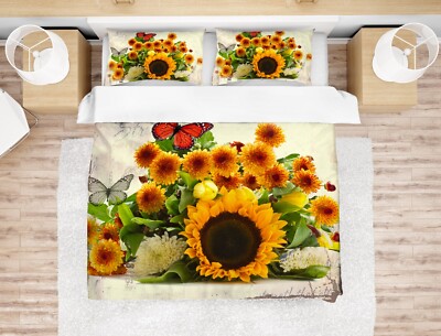 3D Sunflower Butterfly Quilt Cover Set Bedding Sets Pillowcases 64