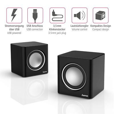 Hama Notebook Lautsprecher Mini Boxen Sonic Mobil 185 USB 3.0 Aktiv Stereo Silbe