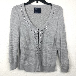 Ae American Eagle Feminino Cardigan Suéter Cinza pelo de coelho Gancho De Strass Na Frente | eBay