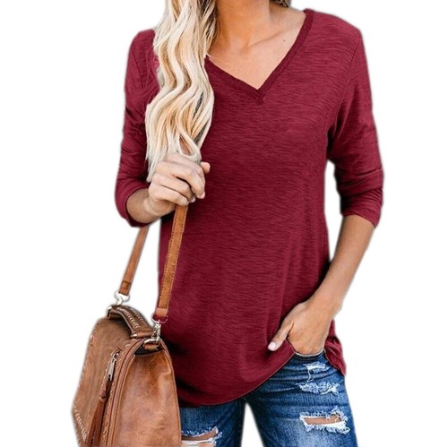 Plus Size Women V Neck Long Sleeve Tops T-Shirt Casual Pullover US | eBay