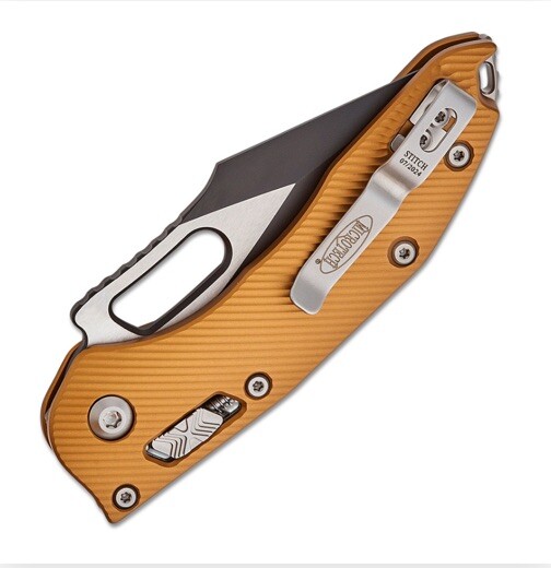 Microtech MANUAL Stitch Ram-Lok Fluted Tan Aluminum, Black Blade