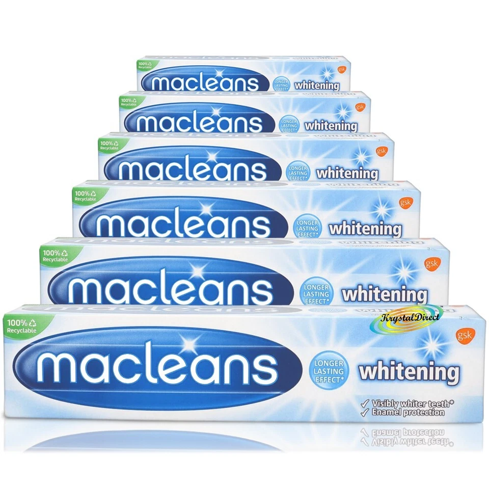 6x Macleans Whitening Fluoride Toothpaste 100ml Enamel Protection