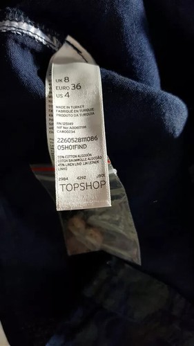 Unisex Topshop moto cotton linen dark blue floral shirt blouse size 8 - Picture 4 of 6