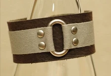 Leather cuff bracelet- Nickel finish brass hardware, adjustable with 2 snaps