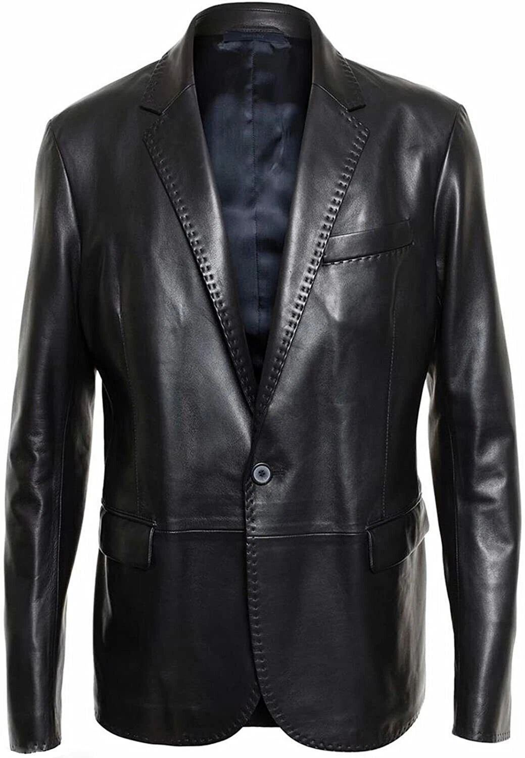 CLASSIC New Men's Black ONE BUTTON Blazer Pure Lambskin Style Slim FitCoatBlazer