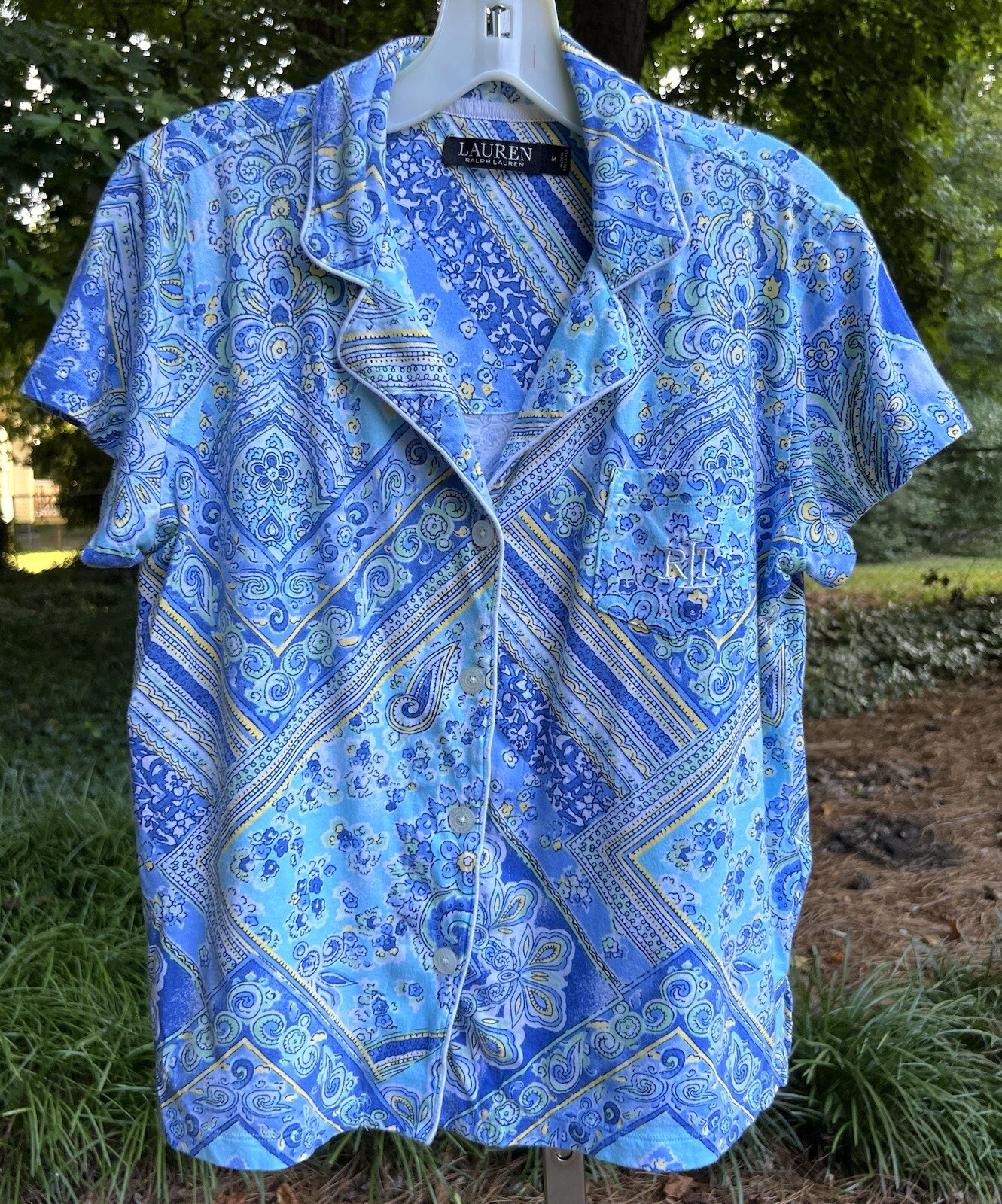 LRL Ralph Lauren Black Label Sz M Paisley Women’s Script Logo Pajama Shorts Set