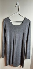 Loveriche Womens Long Sleeve V Back Ribbed Bodycon Dress Size M Gray  