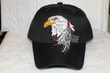 EAGLE AND FEATHERS NATIVE PRIDE INDIAN BASEBALL CAP BLACK