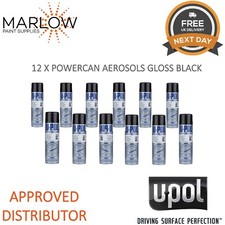 12 x UPOL Power Can Gloss Black Spray Paint 500ml - Fast-Drying Aerosol