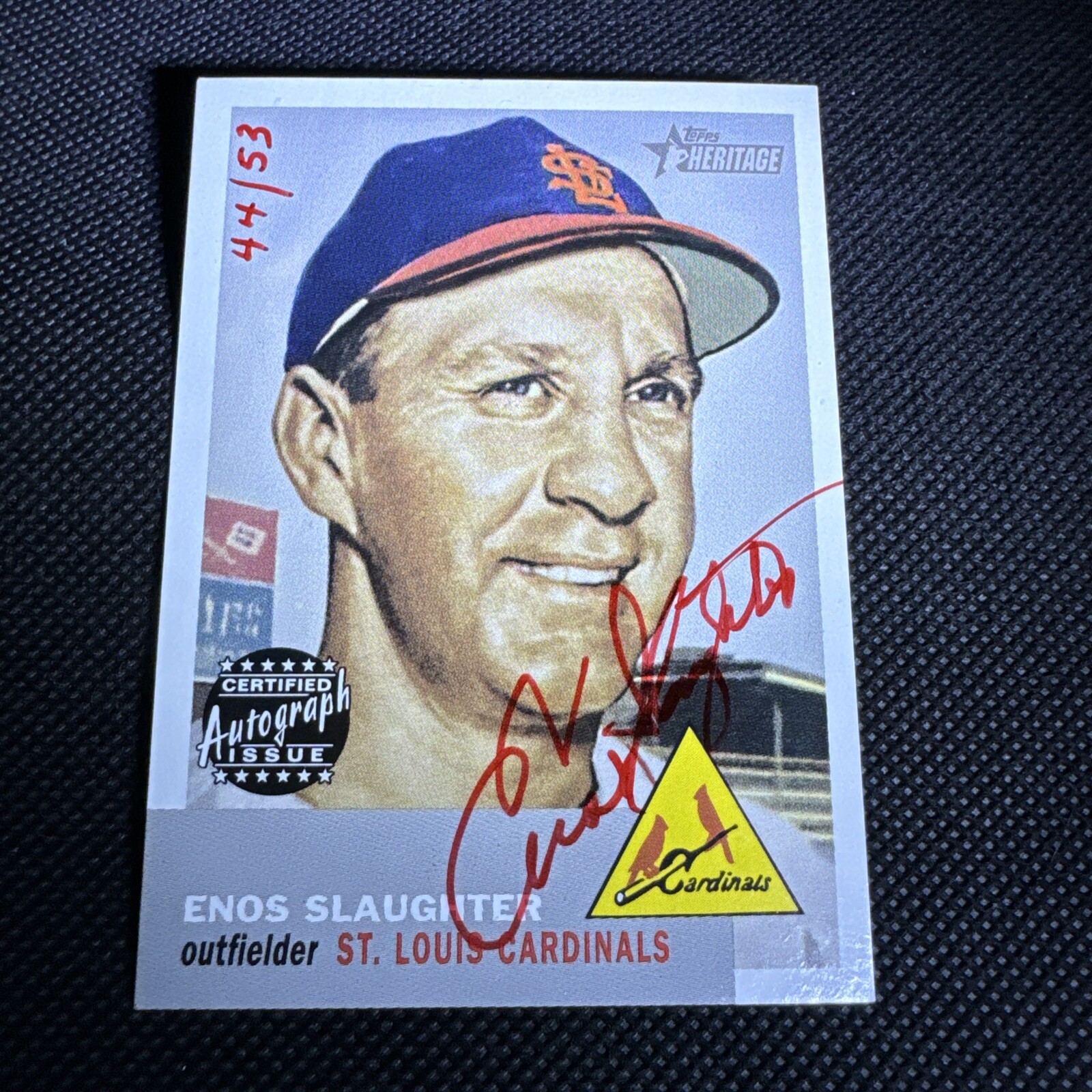2002 Topps Heritage Real One Auto Enos Slaughter Red Ink 44/53