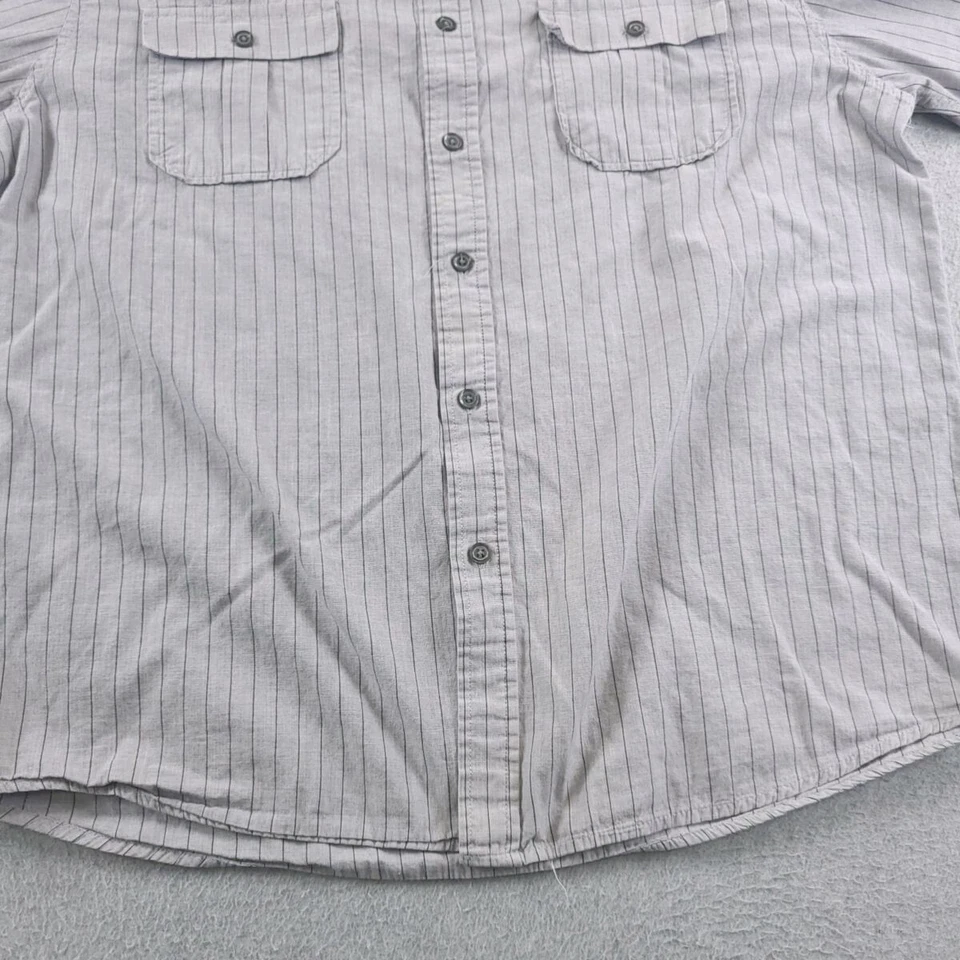 Raw State Shirt Mens Large Gray Striped Cross Fleur de Lis Flock Epaulets Button - Image 4 of 4