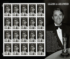 U.S. #4526 MNH, GREGORY PECK-LEGENDS HOLLYWOOD, FOREVER SHEET, FV 15.60 (2011)