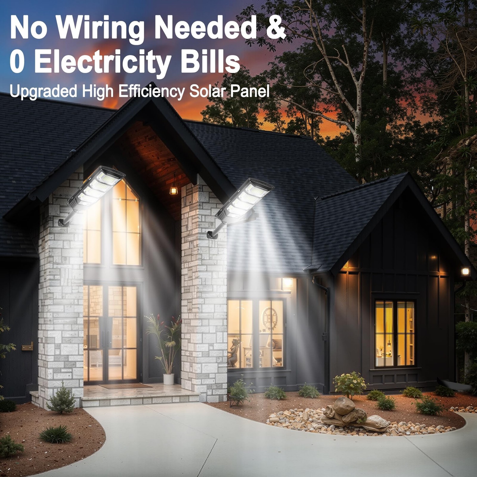 Solar Lights Outdoor Waterproof, 2 Pack Solar Street Lights 12000 Lumen with ...