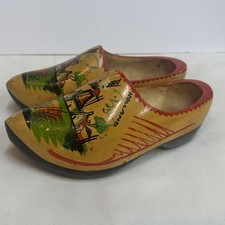 Vintage Dutch Wooden Shoes Hand Carved Painted Clogs Made in Holland 8.5 x 3.5