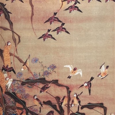 Ancient and Modern Ukiyo-e Tenugui Akitang Sparrow Illustration Ito Jakuchu