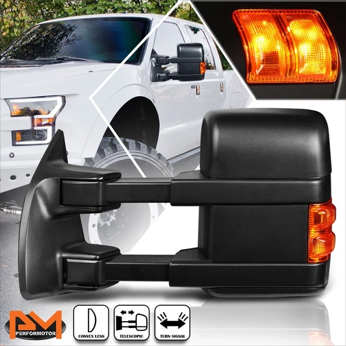 For 08-16 Ford F250-F550 SD Extendable Black Towing Mirror+LED Signal Lamp Left