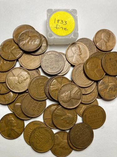 1933 (P) LINCOLN WHEAT CENT ROLL, HIGH GRADE, 50 COINS, ALL COINS "FINE"