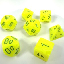 RARE OOP Chessex Dice   Vortex Electric Yellow w/ Green 7pc CHX 27422 NEW