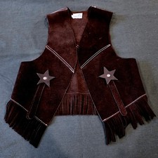 Equitem Kids Suede Leather Western Fringe Vest Brown Star Detail Size L Rodeo
