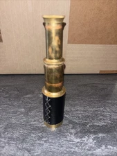 Vintage Brass Draw Bridge Spyglass w/Leather Wrap 6” Nice! LOC G