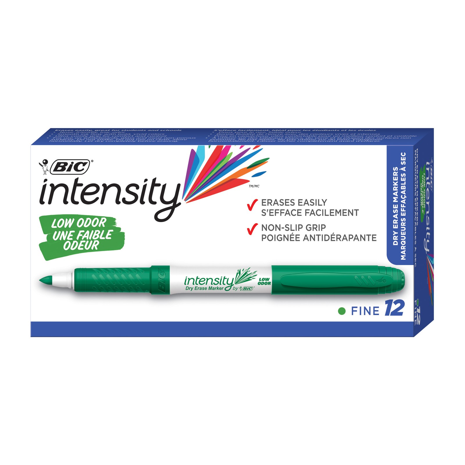 BIC Intensity Green Low Odor Dry Erase Markers, Fine Tip, 12