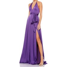 Ieena for Mac Duggal Halter Satin Sheath Gown Sz 14 Purple