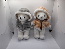 Lot Of 2 White Bear Plush With Jackets. Jointed Legs. Unbranded