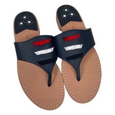 Jack Rogers Red White Blue Stripe Thong Leather Sandals Womens 9 Bows Patriotic
