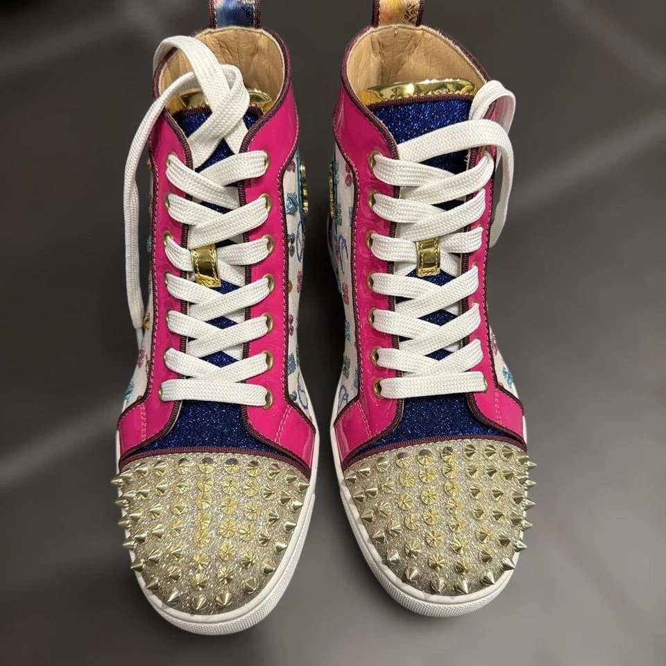 Baskets montantes Christian Louboutin clous blanc rose EU36,5/US6,5 du Japon - Photo 1/4
