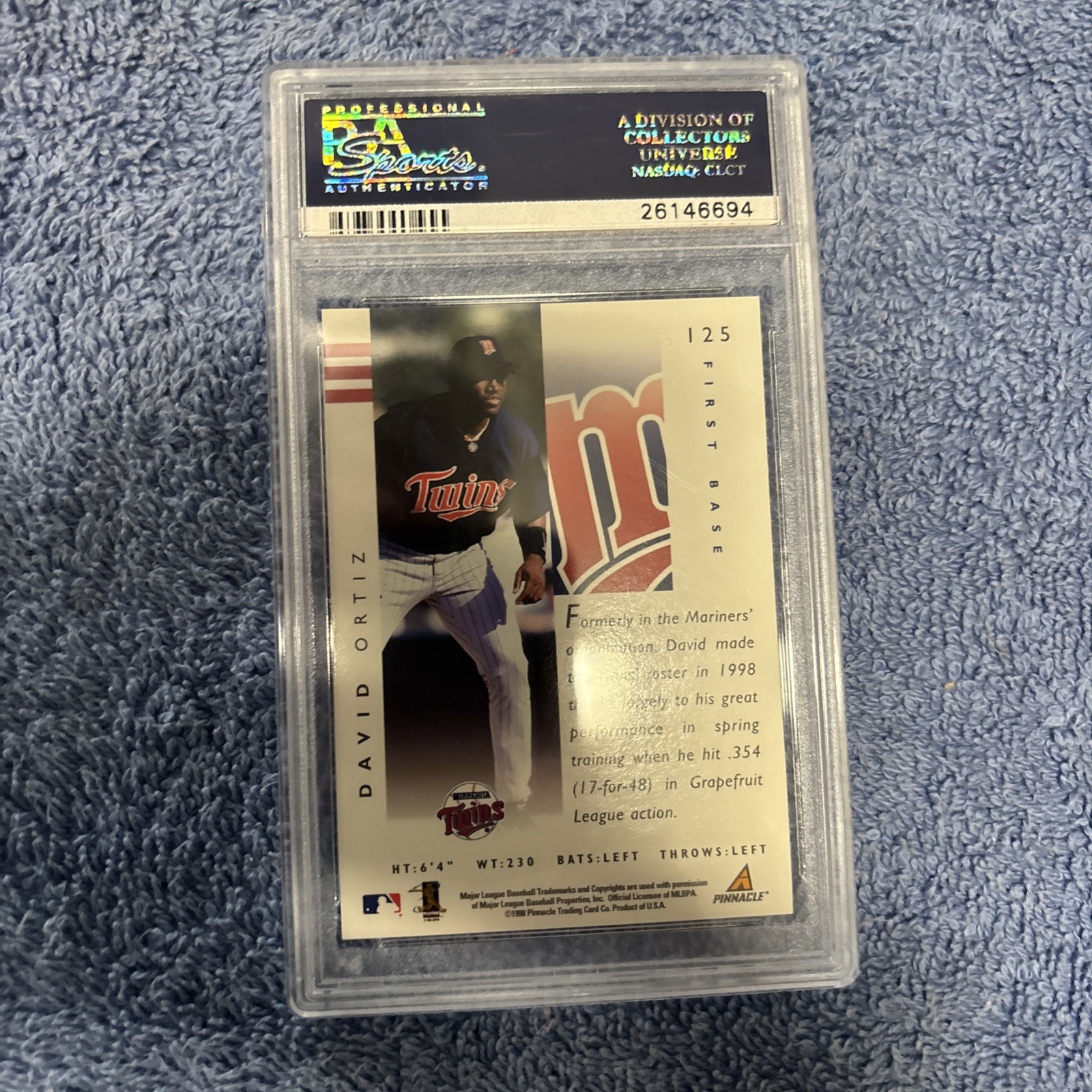 DAVID ORTIZ  TWINS RC 1998 PINNACLE PERFORMERS #125 - PSA 10 view 2