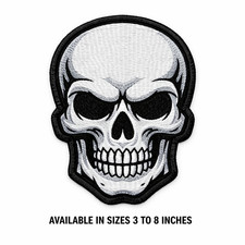 Classic Skull Embroidered Patch Gothic Biker Iron On Jacket Vest Hat 3  8 Inch