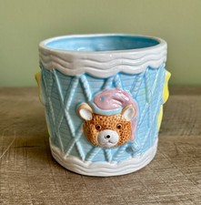 Vintage Relpo blue ceramic baby nursery round 50s 60s planter made in Japan.