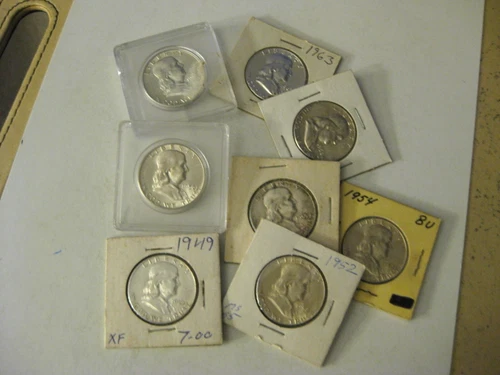 Lot of (8) Silver Franklin Half Dollars  LOT   RB-16