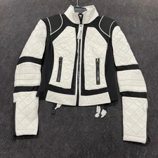 BLANC NOIR Leather Mesh Moto Jacket Women's Size S White/Black