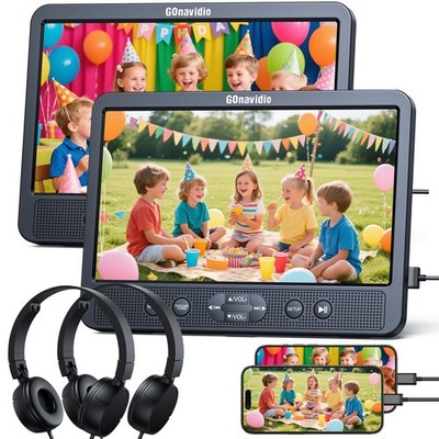 2 X 10.1'' Dual Screen Car Headrest DVD Player TV USB Monitor HDMI W/ Headphones