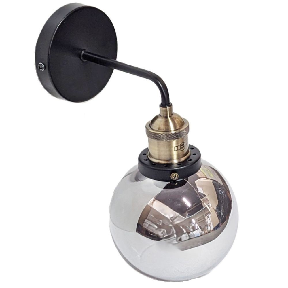 Litecraft Wall Light Industrial 1 Arm With Smoke Shade - Antique Brass Clearance