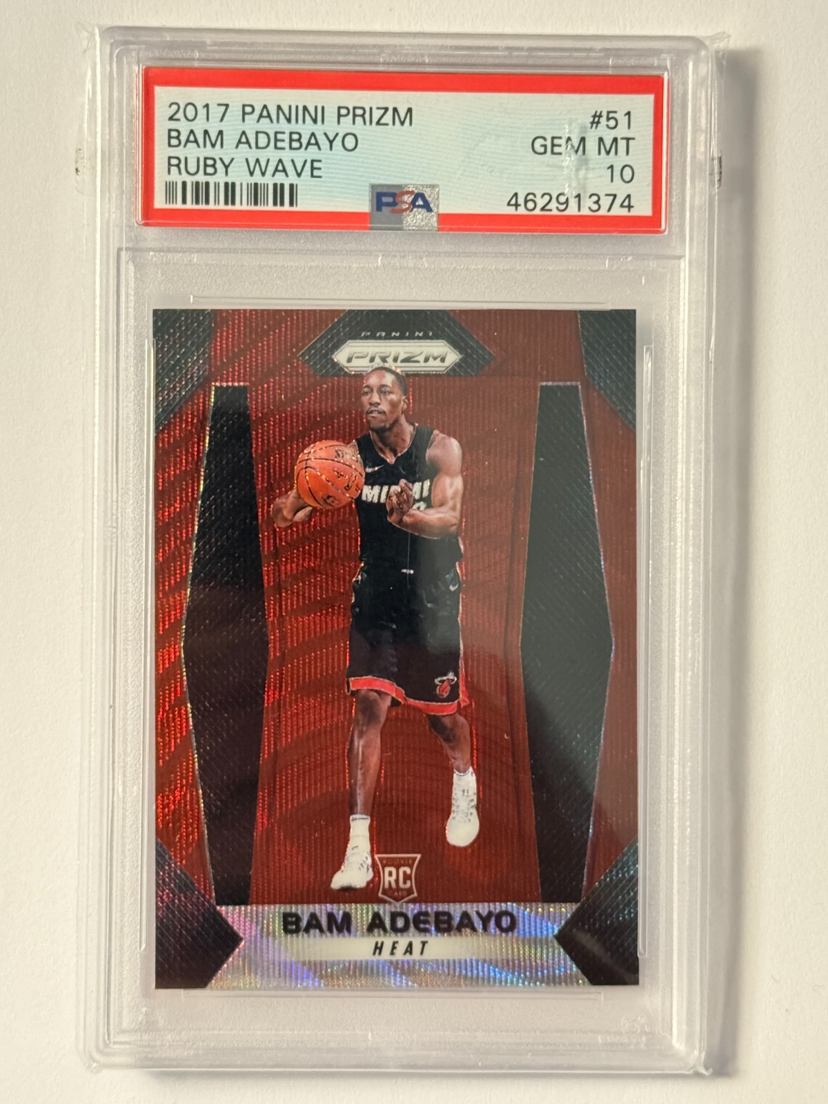 2017-18 Panini Prizm Bam Adebayo Rookie Ruby Wave Prizm #51 PSA 10 GEM MT
