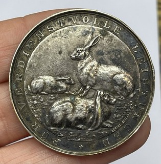 WHITE METAL GERMAN RABBIT HARE FOR MERIT MEDAL ENGRAVED HAMELN 1912