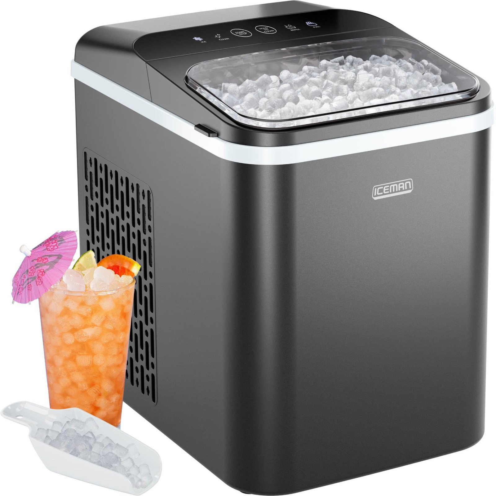 Iceman Compact Pebble Ice Machine, Countertop Nugget Maker Produces Black
