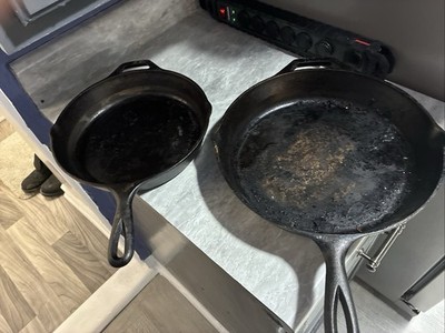 2 Lodge Cast Iron 10in and 12in Skillets Made In USA Pre-owned Good Condition
