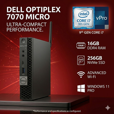 Dell OptiPlex 7070 Micro PC i7-9700T 16GB RAM 256GB NVMe SSD WiFi Windows 11 Pro