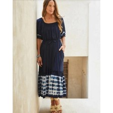 NEW Karen Kane $178 2X Costa Palmas Navy Blue Tie Dye Puff Sleeve Midi Dress