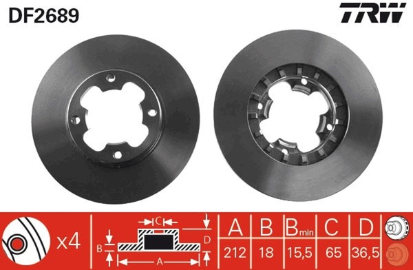2X Bremsscheibe TRW DF2689 FüR Justy E12 Libero E10 KAD 1 Bus 4WD KJ6 KJ8 1000-image