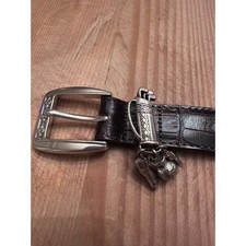 Brighton Dark Brown Croc-Embossed Leather Belt Silver Golf Charms size M/L 32