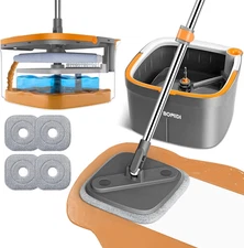 Spin Mop and Bucket Set, Adjustable Handle, 360° Rotating Mop Head, 4 Pads