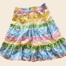 Lilly Pulitzer Girls Size 4 Tiered Skirt PinkYellow Blue Seashell Starfish Print