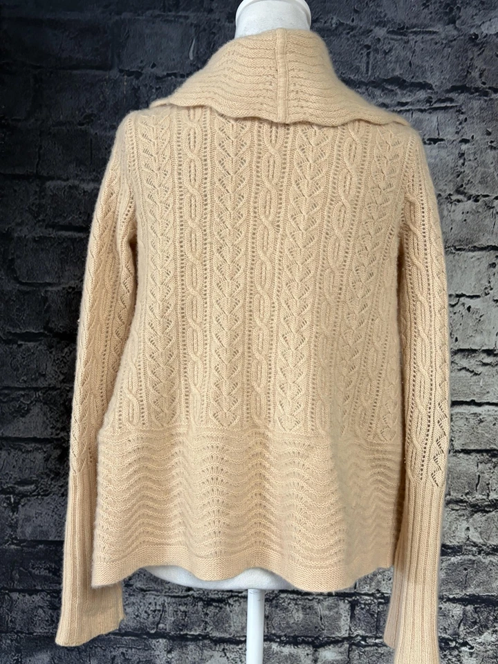 Cárdigan suéter Calypso St. Barth para mujer pequeño camel 100 % cachemir tejido con cable Foto 3 de 4