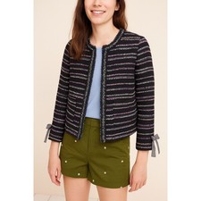 J.Crew tweed lady jacket size 8 navy multicolor stripe Parisian chic 298