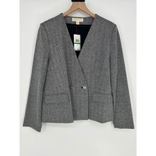 NWT-Michael Kors Women's Black White Herringbone Two Button Blazer Jacket Size L