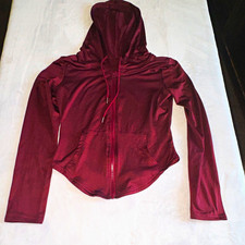 Women's One Size Burgundy Solid Full Zip Hooded Hoodie Zipper Long Sleeve